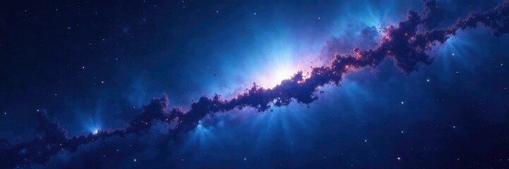dark vastness of cosmos with deep blue nebula space background, space scene, universe, stars
