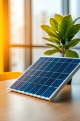 Wall Mural - A solar panel is on a table next to a plant