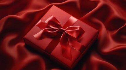 Wall Mural - gift box with a satin ribbon being gracefully handed over, symbolizing Valentine's Day traditions of love