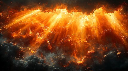 Wall Mural - Fiery Heaven, Sunbeams, Dark Clouds, Dramatic Sky, Background