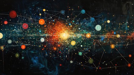 Wall Mural - A painting of a galaxy with many stars and planets. Generative AI