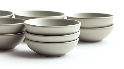 Stack of Elegant Gray Ceramic Bowls: Minimalist Tableware Still Life