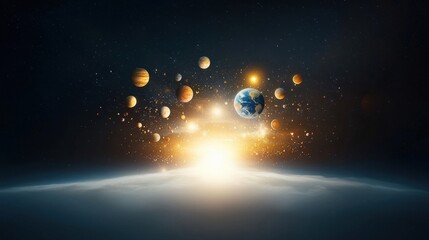 Wall Mural - a space scene with planets and a sun