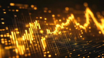 Abstract financial data visualization with glowing yellow lines and numbers