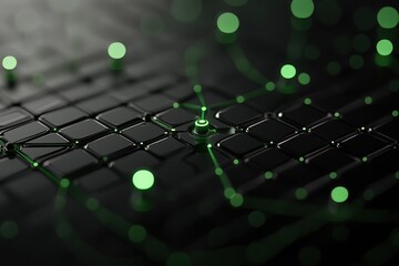 Abstract technology background with green lights and digital connections.