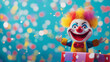 © Irina - Vibrant Jack-in-the-Box clown toy with bright colors and a huge smile amidst colorful confetti. April Fool’s Day