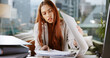 © peopleimages.com - Documents, admin and stress with business woman in office for deadline, research and paperwork. Chaos, report and administration files with person in agency for folder, overwhelmed and check