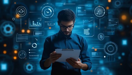 Aufkleber - Quality assurance document control concept with businessman interacting with digital icons, approval process, compliance, and modern business management tools