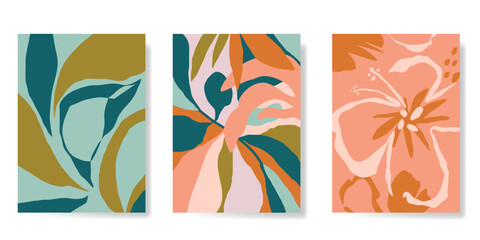 Wall Mural - abstract summer background poster vector. minimal hand drawn wallpaper design with tropical leaves, 