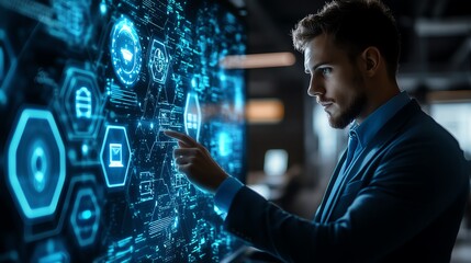 Leinwandbilder - Businessman interacting with digital icons representing quality assurance