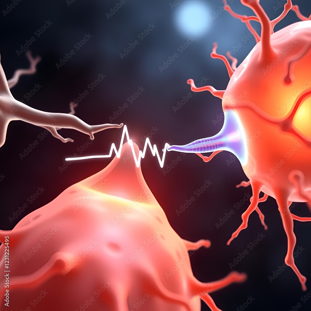 Ilustración de Stock Synaptic transmission. Neurotransmission. Nerve ...