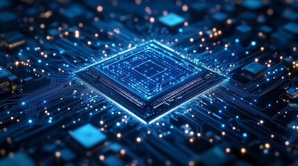 Wall Mural - digital background depicting an innovative cpu concept with quantum computing elements, neural inter