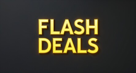 Wall Mural - flash deals word lettering with yellow glow on plain black dark background