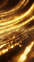 Wall Mural - Floating golden light lines on a bright and expansive background, hyperrealistic and elegant for wallpapers.