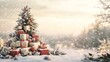 © KamStudio - Layered gift drums arranged in a tree-like formation, set against a serene background, conveying warmth and happiness during the holiday season, perfect for festive visuals.