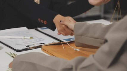 Wall Mural - justice and law concept.Male judge in a courtroom on wooden table and Counselor or Male lawyer working in office. Legal law, advice and justice concept.