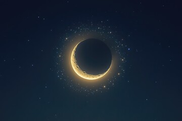 Wall Mural - A crescent moon surrounded by a halo of shimmering stars, the celestial glow creating a peaceful and serene night sky.