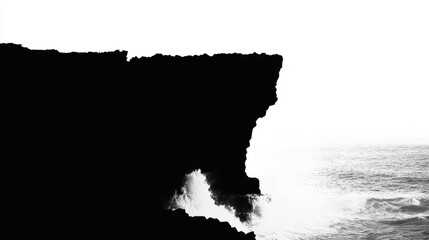 Wall Mural - A cliff is shown with the ocean in the background. The cliff is black and white