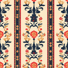 Floral patterned fabric with vibrant colors and intricate design elements.