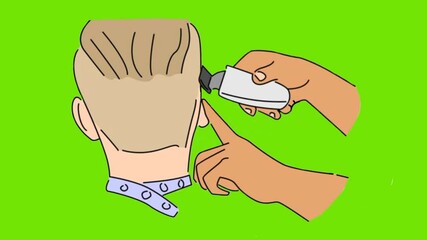 Wall Mural - line art animation of barbershop green background