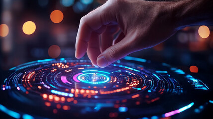 Wall Mural - interacting with futuristic glowing interface a vivid display of neon colors and complex technologic