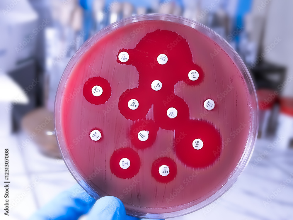 Antimicrobial susceptibility testing in petri dish. Antibiotic ...