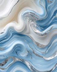 Wall Mural - a creamy white blending into soft sky blue with hints of silver marble swirl gradient background