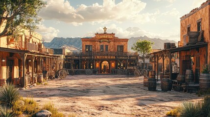 wild west saloon exterior with entrance swinging doors-gates one of the western part of the united s