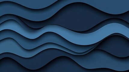 Wall Mural - Abstract D blue background with layered wavy shapes and soft lighting.