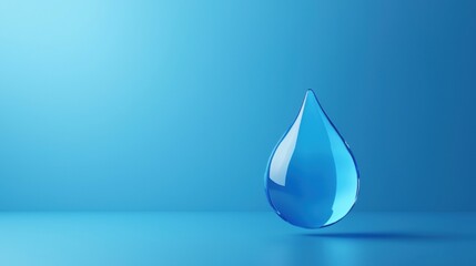 Wall Mural - Single water droplet on a blue background