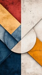 Wall Mural - A vibrant abstract design featuring geometric shapes in red, blue, yellow, and white, with a textured, aged appearance.