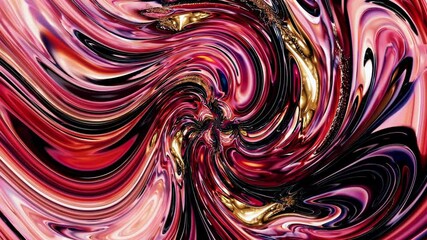 Aufkleber - A dynamic swirl of red, pink, black, and gold paint blended with fine glitter particles, creating a bold, high-contrast abstract composition.
