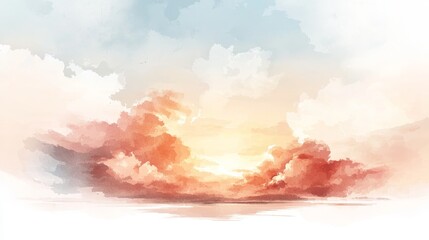 Wall Mural - a serene sunset scene featuring soft clouds painted in warm hues of orange and pink against a tranqu