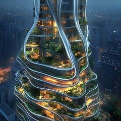 Wall Mural - elegant skyscraper with sky high organic terraces and lush vertical gardens