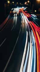 Aufkleber - A minimalist perspective featuring just the blurred streaks of urban illumination snaking along an otherwise shadowy road, evoking energy and motion.
