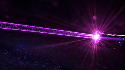 Wall Mural - a purple laser beam on a black background, with a lens flare effect and rays of light