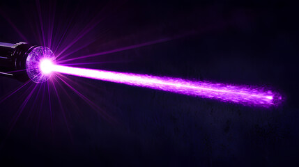 Wall Mural - a purple laser beam on a black background, with a lens flare effect and rays of light
