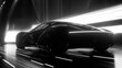 © KerXing - A black car is driving down a road. The car is in the foreground and the road is in the background