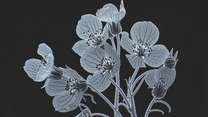Poster - A tranquil scene of a cluster of X-ray wildflowers slowly opening, their ghostly silhouettes set against a softly blurred, monochromatic background.
