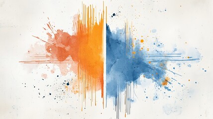 Wall Mural - a vibrant watercolor abstract design featuring orange and blue sound waves, symbolizing energy and c