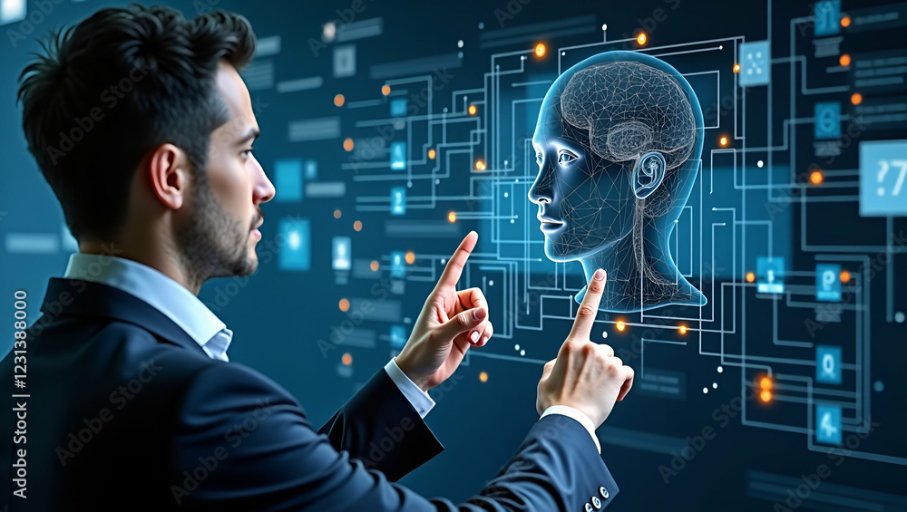 professional interacts with an advanced digital interface, analyzing a ...