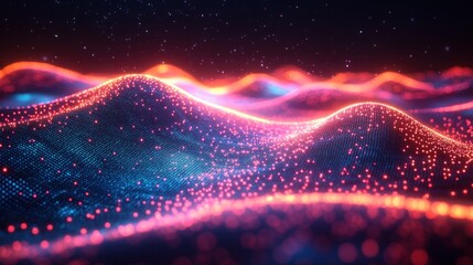 Futuristic Digital Landscape with 3D Neural Network Programming Code and Cyberpunk Inspired Technology