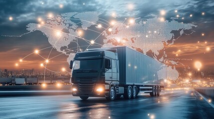Wall Mural - logistics international delivery concept, world map with logistic network distribution on background