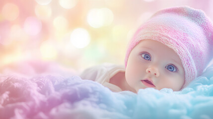 Wall Mural - colorful pastel gradient background banner with soft rainbow color, light blue and pink. soft blur