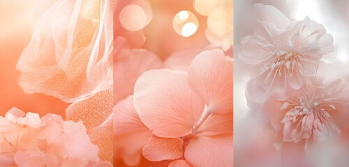 Wall Mural - A soft pastel blend of coral and baby pink with delicate textures and light flares