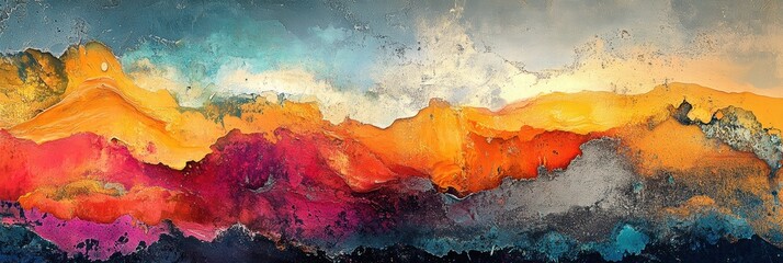 Wall Mural - a modern mixed-media abstract piece with layers of textured paint, collage elements, and digital man