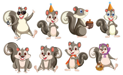 Canvas Print - Playful Cartoon Squirrels in Various Outfits