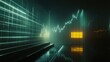 © BerkahStock - Abstract neon glowing lines forming financial graphs in dark room.