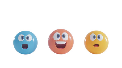 Colorful smiling balls express different emotions in a playful arrangement against a white background