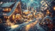 © Erik - Snowy Village Christmas Eve, lights, stream, snowfall, card
